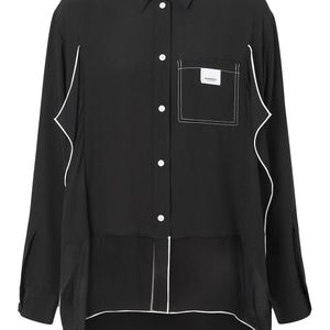 Burberry Schwarz Piping Detail Silk Oversized Shirt and Tie Twinset