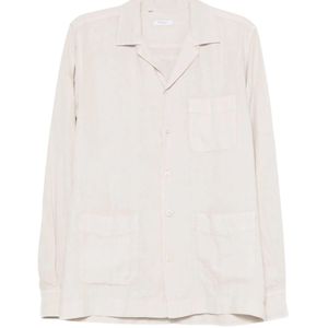 Boglioli White Relaxed Fit Camp Collar Linen Shirt for men