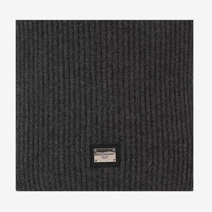 Dolce & Gabbana Black Logo Plaque Wool Scarf for men