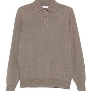 Brunello Cucinelli Grey Cashmere Polo-Style Sweater for men