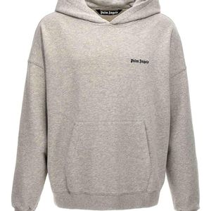 Palm Angels Grey Hoodie With Logo Embroidery for men