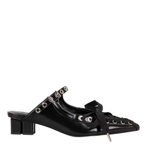 Ganni Black Mules With Logo Heel