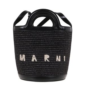 Marni Black Raffia And Leather Bucket Bag