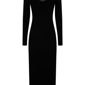 Balmain Black Ls Double Collar Knit Zipped Midi Dress