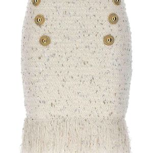 Balmain White Fringed Tweed Skirt