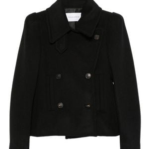 7 For All Mankind Black Double-Breasted High-Shoulder Wool Jacket