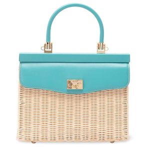 Rodo Blue Wicker And Leather Medium Handbag