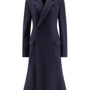 Balenciaga Blue Double-Breasted Godet Midi Wool Coat