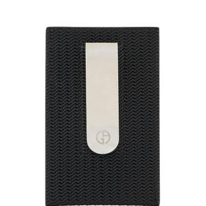 Giorgio Armani Black Logo-Plaque Woven Leather Cardholder for men