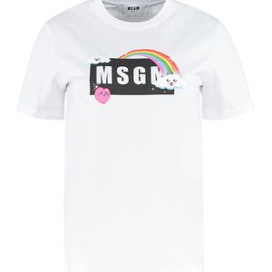 T-shirt in cotone con stampa di MSGM in Bianco