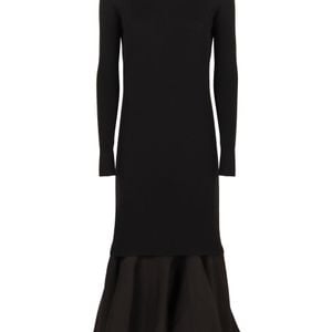 Bottega Veneta Black Asymmetrical Ribbed Knit Turtleneck Dress