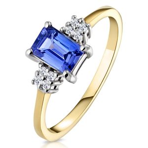 The Diamond Store Blue Tanzanite 6 X 4Mm And Diamond 18K Ring Fet37-V
