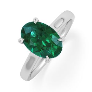 The Diamond Store Green Amora Gem 2.00Ct Oval Cut Lab Emerald Hidden Halo Engagement Ring
