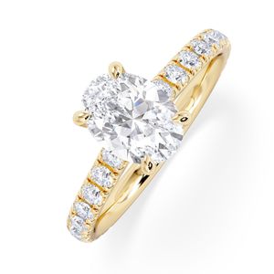 The Diamond Store Metallic Amora Oval 1.00Ct Hidden Halo Lab Diamond Engagement Ring With Side Stones Set