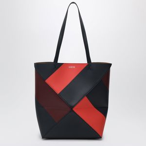 Loewe Red Puzzle Fold Tote Medium Color-Block Calf Leather Bag