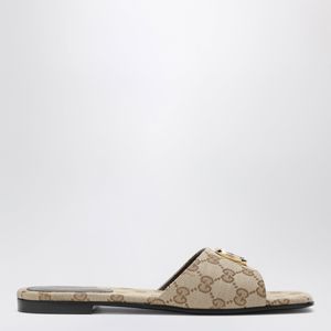 Gucci Natural Double G Slides In Sand gg Canvas