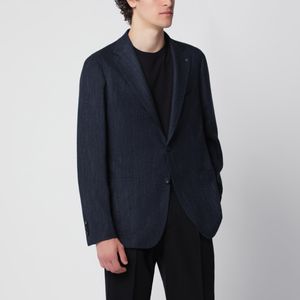 Tagliatore Blue Single-Breasted Jacket With A Herringbone Pattern for men