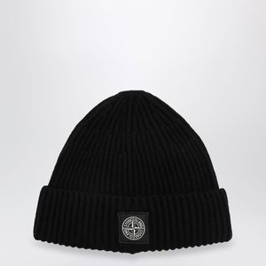 Stone Island Black Compass Patch Beanie for men