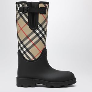 Burberry Black Tall Marsh Stamp Rubber Boots