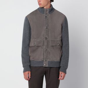 Brunello Cucinelli Grey Steel Padded Leather And Cashmere Jacket for men