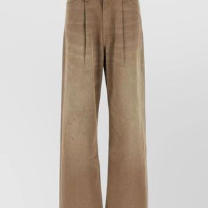 R13 Natural Denim High-Rise Pleated Wide-Leg Jeans