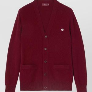 Gucci Wool Cashmere V-Neck Logo-Embroidered Cardigan for men