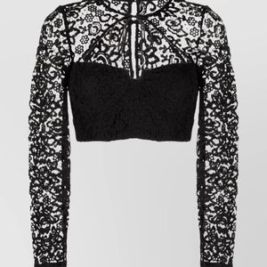 Self-Portrait Black Sheer Lace Cropped Blouse