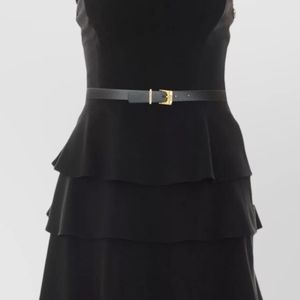 Elisabetta Franchi Black Strapless Silk Blend Dress Belted Waist Tiered