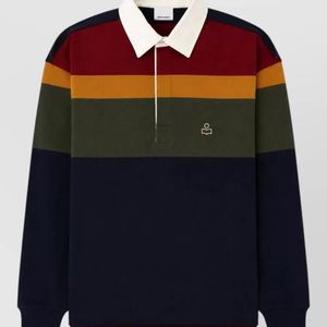 Isabel Marant Blue Cotton Striped Long-Sleeve Polo Shirt for men