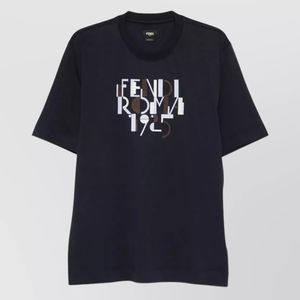 Fendi Blue Cotton Logo-Print T-Shirt for men