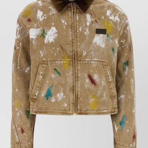 Moschino Metallic Cotton Jacket Paint Splatter Design Pockets Collar