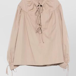 Dries Van Noten Natural Cotton Cutout Long-Sleeve Blouse