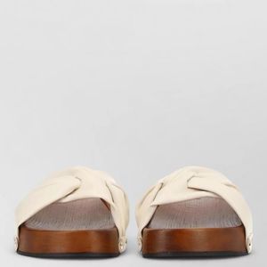 Ganni Brown Studded Flat Slides Twisted Strap Design