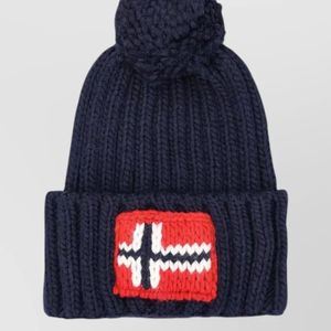 Napapijri Blue Ribbed Pom-Pom Beanie for men