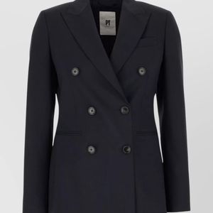 PT Torino Black Stretch Wool Double-Breasted Blazer