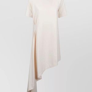 Loulou de Saison White Igari Dress Asymmetric Hem Pleated Short Sleeves