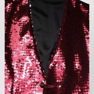 Dolce & Gabbana Red Sequin Formal Waistcoat Vest for men