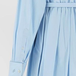 Prada Blue Cotton Poplin Belted Shirt Midi Dress