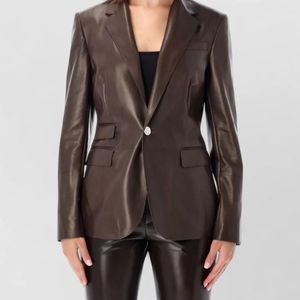 Ralph Lauren Grey Leather Single-Breasted Blazer