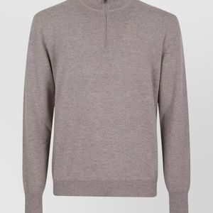 Ballantyne Grey Cashmere Ribbed Half-Zip High-Neck Jumper for men