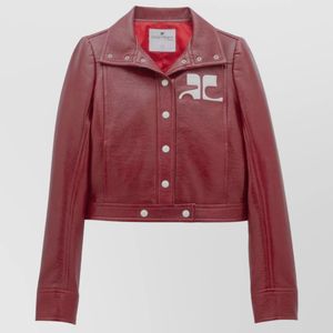Courreges Red Cropped Faux Leather Biker Jacket