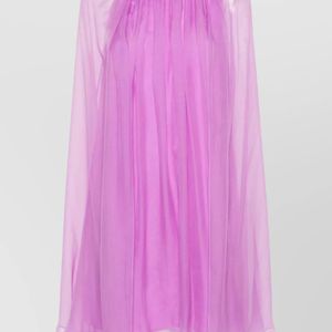 Max Mara Pink Silk Pleated Cape-Layer Sleeveless Boat Neck Knee-Length Dress
