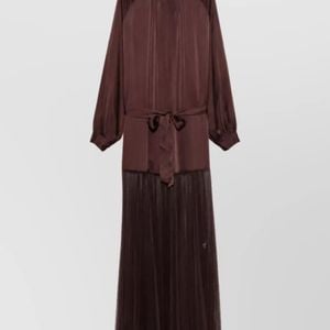 Forte_forte Purple Silk Sheer Panel High Neck Long Sleeve Belted Long Dress
