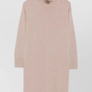 Fabiana Filippi Natural Long Sleeve Turtleneck Dress Ribbed Trims