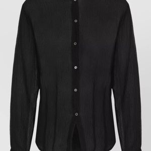 LeKasha Black Silk Shirt Long Sleeves Sheer Textured