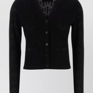 Tory Burch Black Viscose Blend Cardigan Front Pockets V Neck