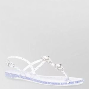 Casadei White Embellished T-Strap Flat Sandals