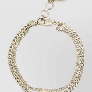 McQueen Metallic Chain Link Bracelet Pearl Charm Crystal