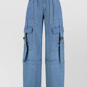 Versace Jeans Couture Blue Cotton Cargo Wide-Leg Trousers