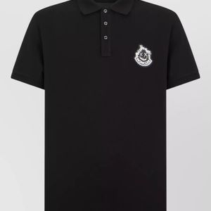 Moncler Black Logo Polo Shirt Regular Fit Short Sleeves for men